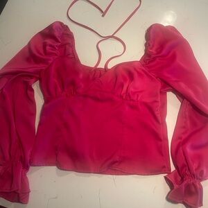 SHEIN Vibrant Pink Puff Sleeve Blouse